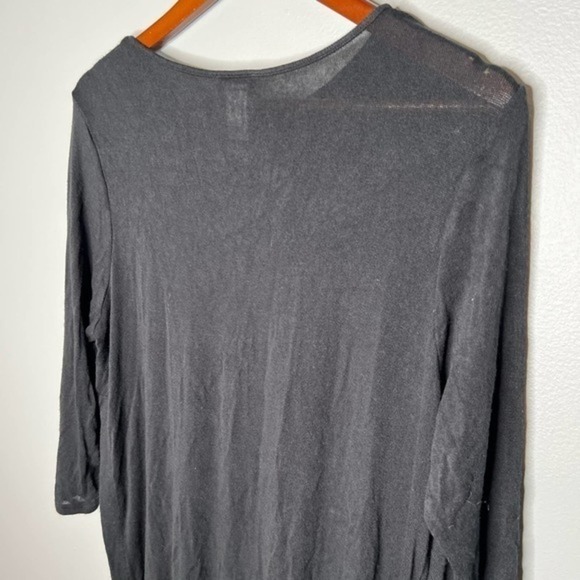 J Jill Womens Long Line Slub Knit Top Large Black Split Sides 3/4 Sleeve Stretch - Picture 2 of 8